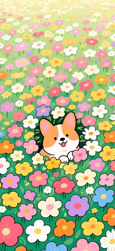 花丛里的柯基