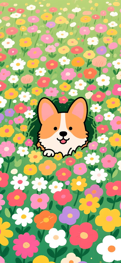 花丛里的柯基