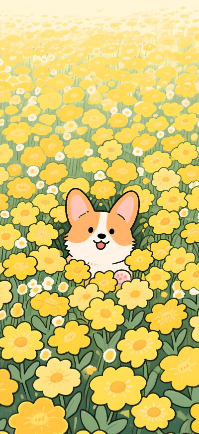 花丛里的柯基