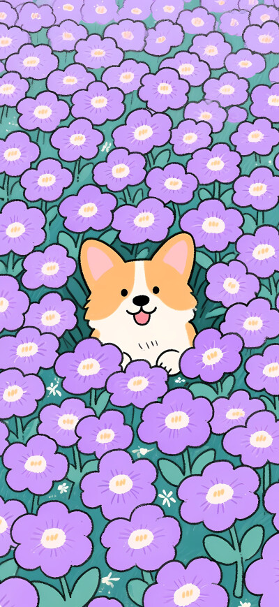 花丛里的柯基