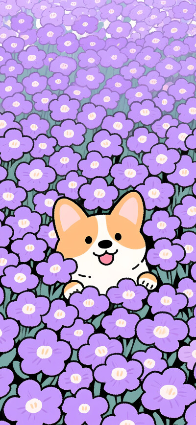 花丛里的柯基