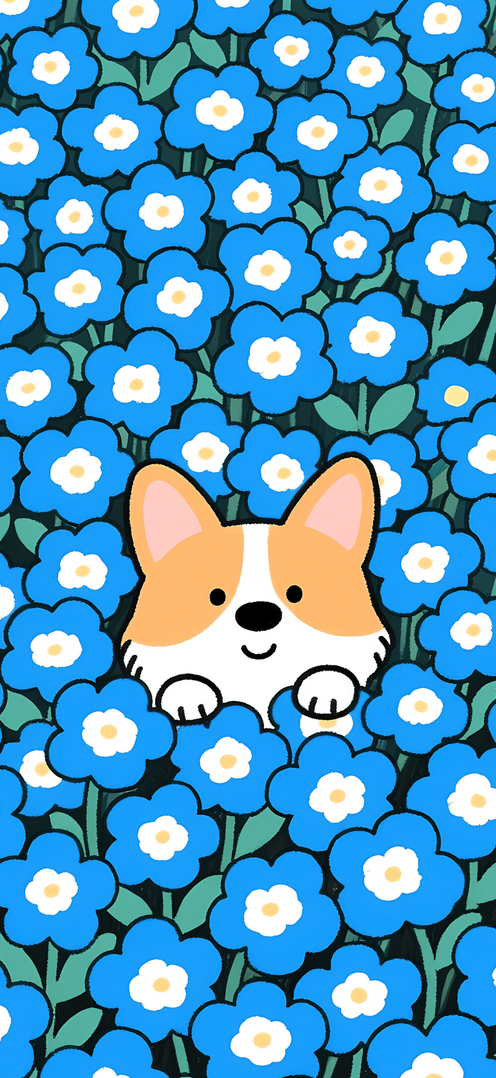 花丛里的柯基