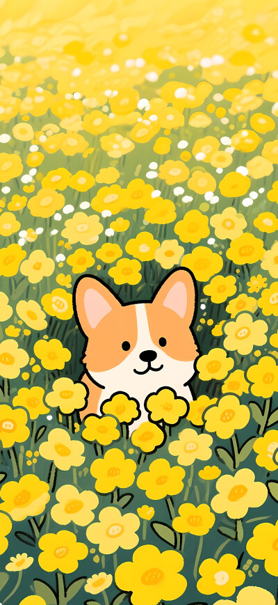 花丛里的柯基