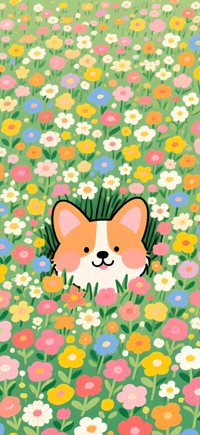 花丛里的柯基