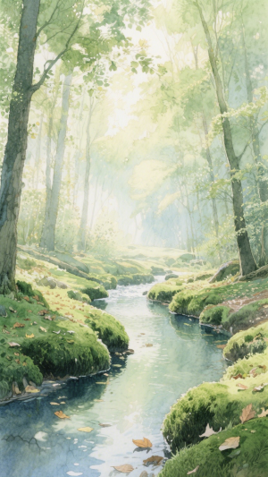 壁纸 绿色 森林 溪流