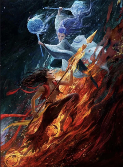 《哪吒之魔童闹海》灵珠子：东海龙王三太子敖丙，魔丸：哪吒三太子。《哪吒之魔童闹海》卡游。(侵权删)