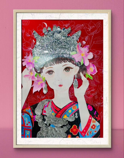 八年级非遗创作·锡纸画工作室·《苗族少女》·秦佳怡