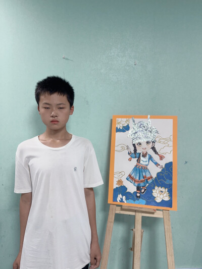 八年级非遗创作·锡纸画工作室·《苗族少女》·王泽钰