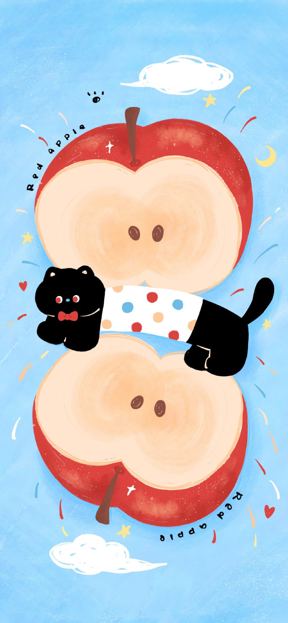 治愈系苹果猫猫插画壁纸