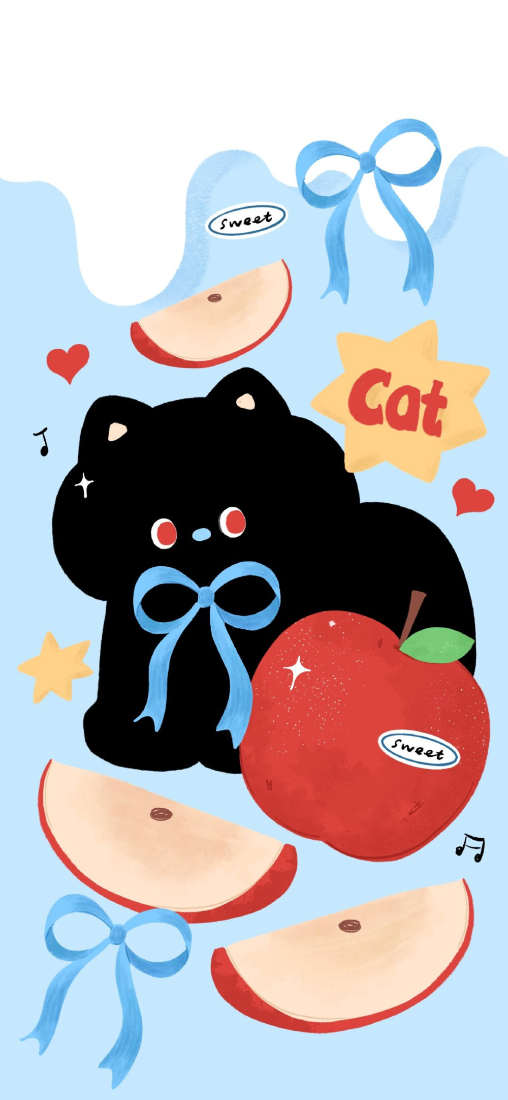 治愈系苹果猫猫插画壁纸