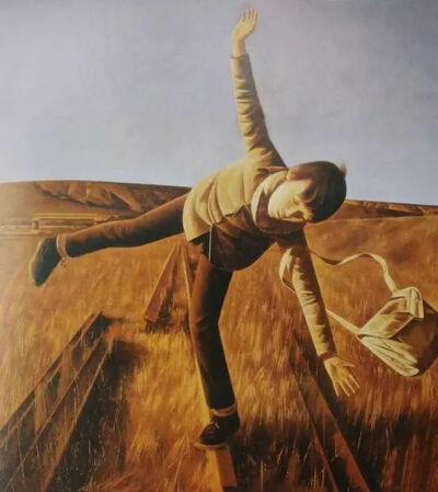 《黄昏时寻求平衡的男孩》
王岩  1989年  麻布油画  190X180cm  上海美术馆藏
