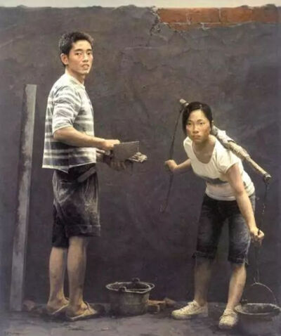 《小夫妻》
李节平  2009年  布面油画  190x160cm
