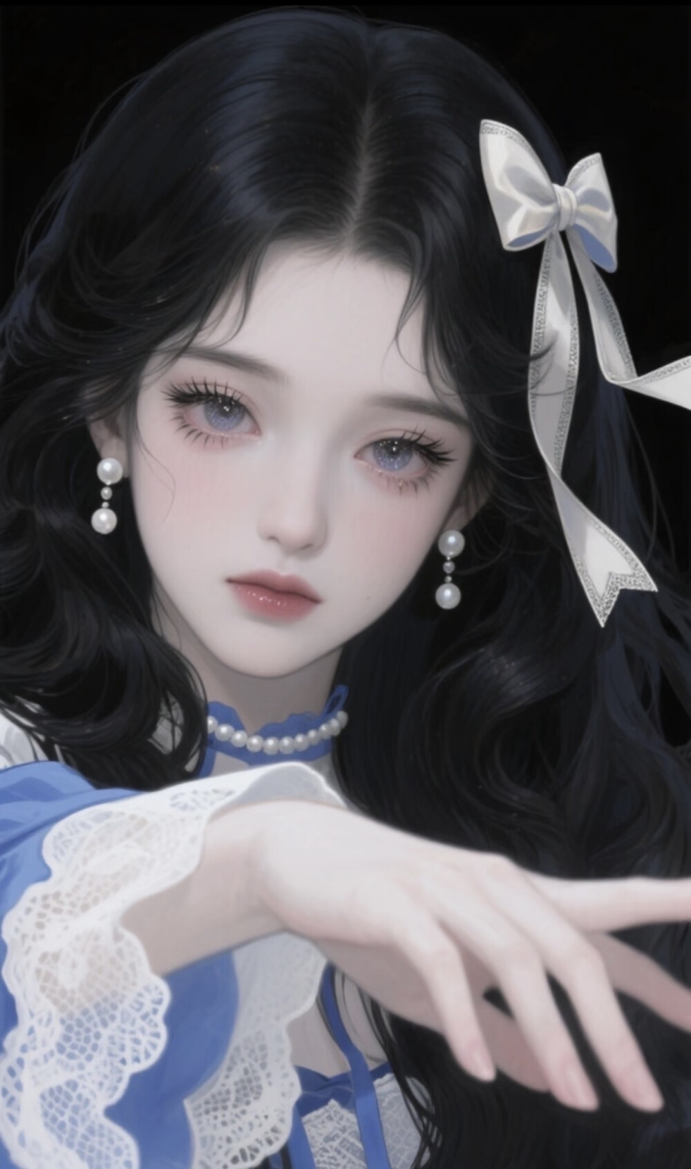 AI插画 蓝丝带少女