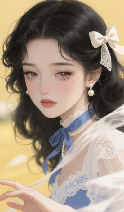 AI插画 蓝丝带少女