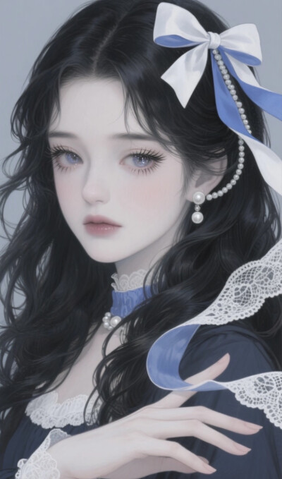 AI插画 蓝丝带少女