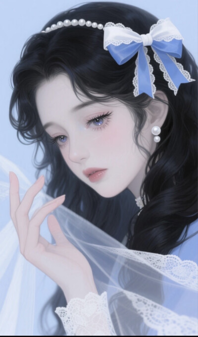 AI插画 蓝丝带少女