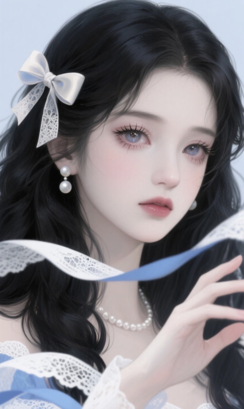 AI插画 蓝丝带少女