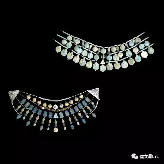 Necklaces of faience beads and pendants
Canaanite, about 1500-1200 BC
From Lachish (modern Tell ed-Duweir), Israel
