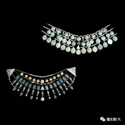 Necklaces of faience beads and pendants
Canaanite, about 1500-1200 BC
From Lachish (modern Tell ed-Duweir), Israel
