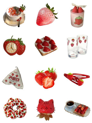 草莓元素电子手帐贴纸素材