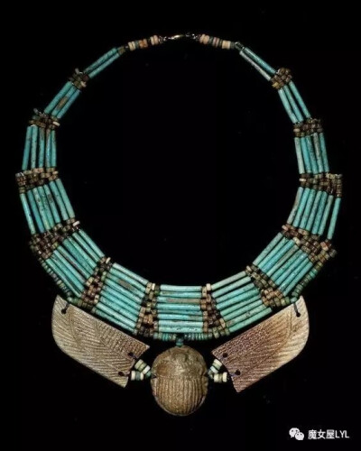 Egyptian Glazed Composition Winged Scarab Necklace, Late Period - Ptolemaic, 664-30 BC