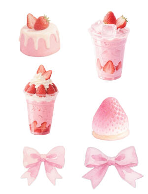 草莓元素电子手帐贴纸素材