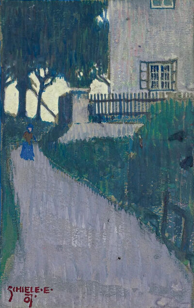《Landscape With House, Trees And Female Figure》1907年，布面油画