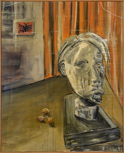 Albert Oehlen，In the Parents Bedroom (Self-portrait)，1985年，油画、画布，160 × 129.5 厘米 ©Albert Oehlen / VG Bild-Kunst，Bonn 2025，由艺术家本人及Skarstedt画廊（纽约）提供