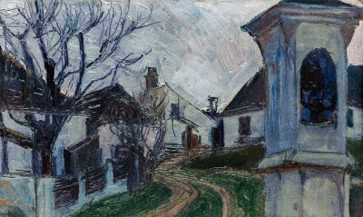 《Bare Trees, Houses and Shrine_光秃秃的树、房子和神殿》
1907年 | 纸板油画 | 15.3 x 25.3 cm | 后印象派-风景画
奥地利-维也纳利奥波德博物馆收藏