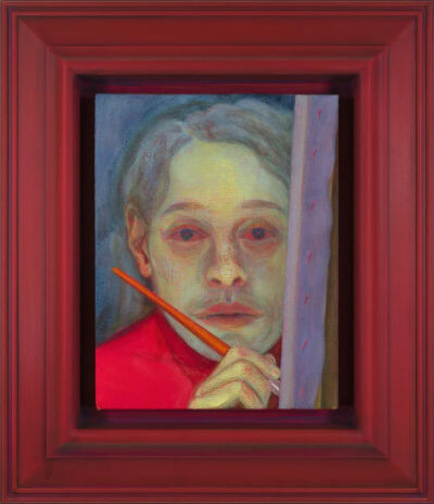Steven Shearer，Working from Life，2018年，油画，亚麻布木板，艺术家框架，54 × 46.5 × 5.2 厘米 ©Steven Shearer，由Steven Shearer工作室提供，摄影：Philipp Hitz