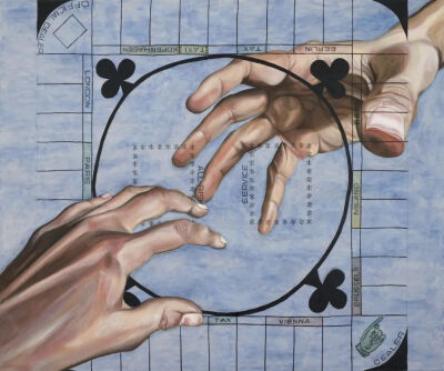 Jana，Euler Near Meeting，2013年，油画、画布，200 × 240 × 1.8 厘米 ©Jana Euler，由艺术家本人及Cabinet画廊（伦敦）提供，摄影：Mark Blower

