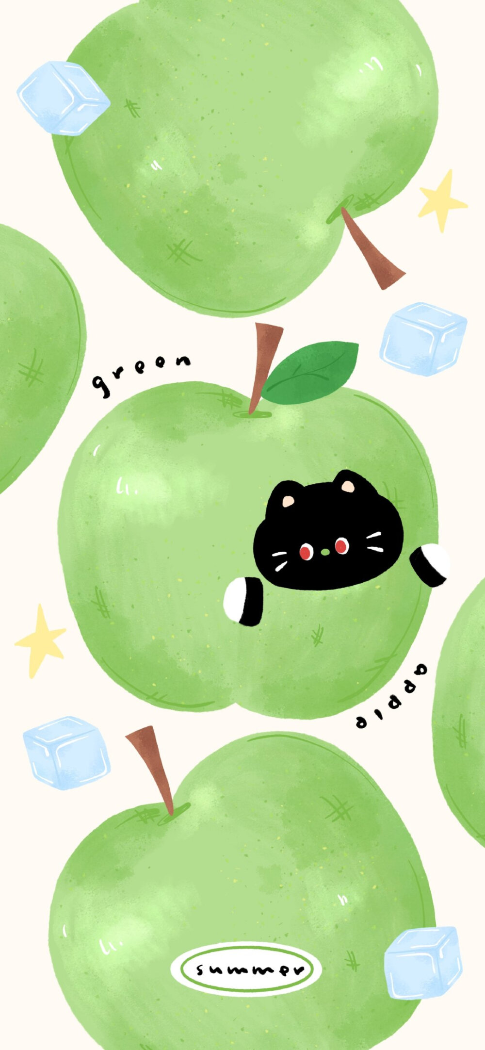 夏日青苹果小黑猫壁纸