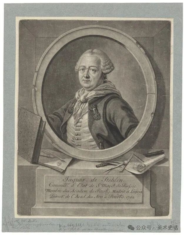 [德] 约翰·斯坦格林 （Johann Stenglin，约1700—1777年） 《雅各布·施泰林肖像》 1764年 28.4×22.2厘米 纸本铜版画 据乔治·施密特（Georg Friedrich Schmidt，1712—1775年）的版画原作复制