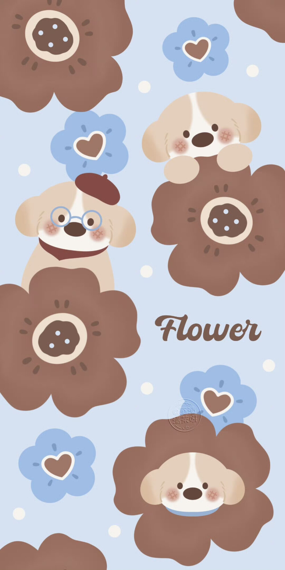 秋冬蓝咖色系壁纸｜可爱比熊小狗