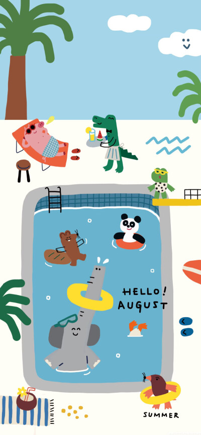 夏日泳池可爱动物