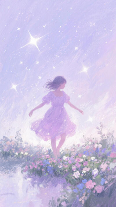 紫色系梦幻少女心插画