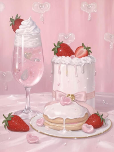 粉色系少女心甜品插画