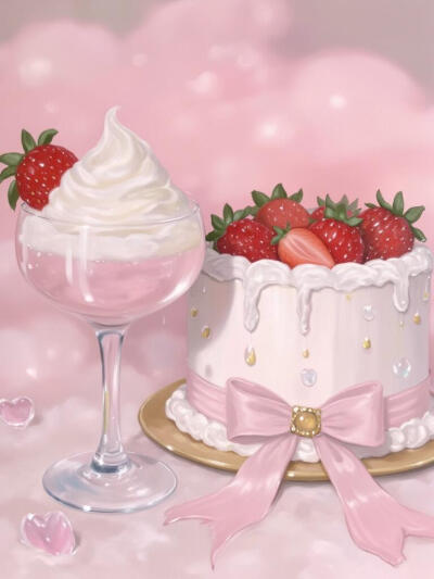 粉色系少女心甜品插画