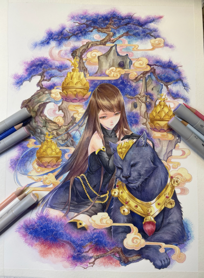 穆逢春绘制，《斗罗大陆》漫画同人创作。《苍溟虎睨》— 幽冥灵猫朱竹清。(侵权删)