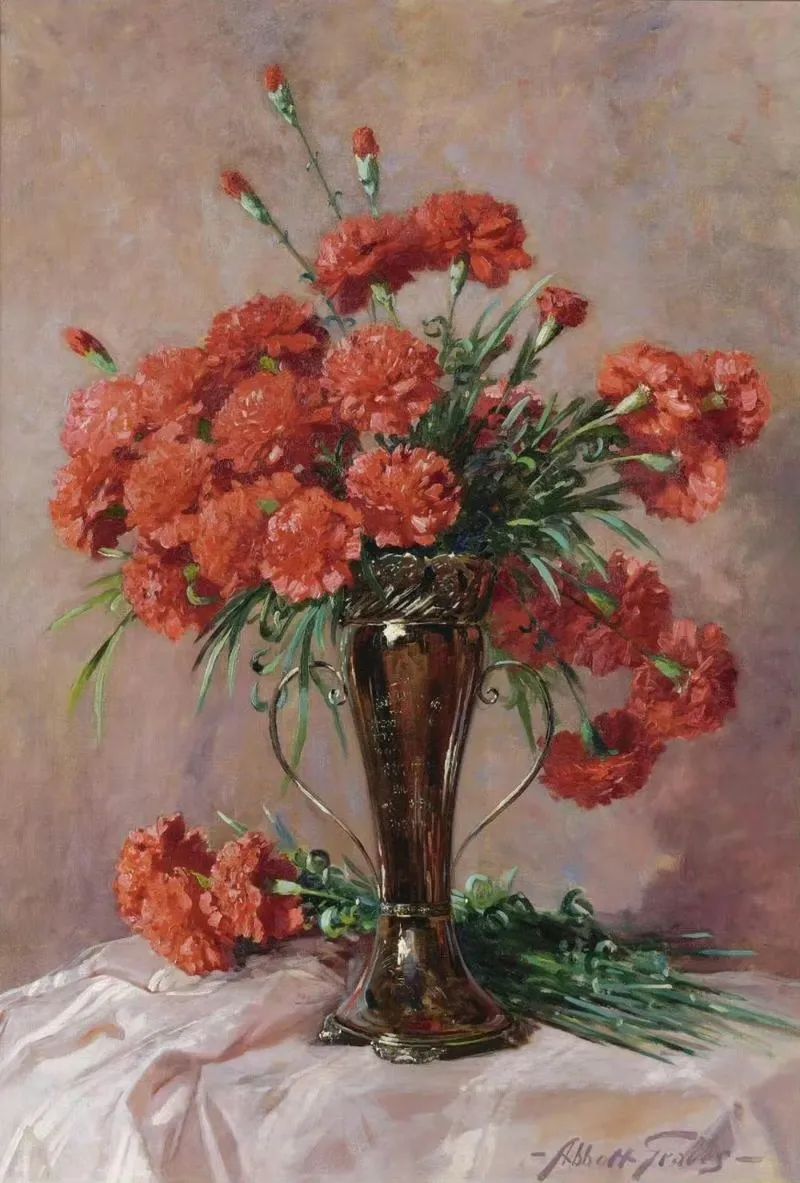 《红色康乃馨》Red carnations
艾伯特·福勒·格雷夫斯（Abbott Fuller Graves）
1917年；尺寸未知；画布油画