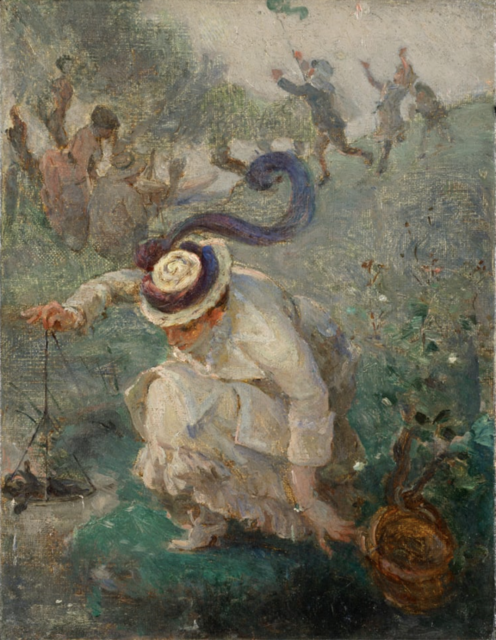 玛丽·布拉克蒙 (Marie Bracquemond)，《La pêche aux écrevisses》（c.1870-80）。图片由利物浦沃克艺术画廊提供。
