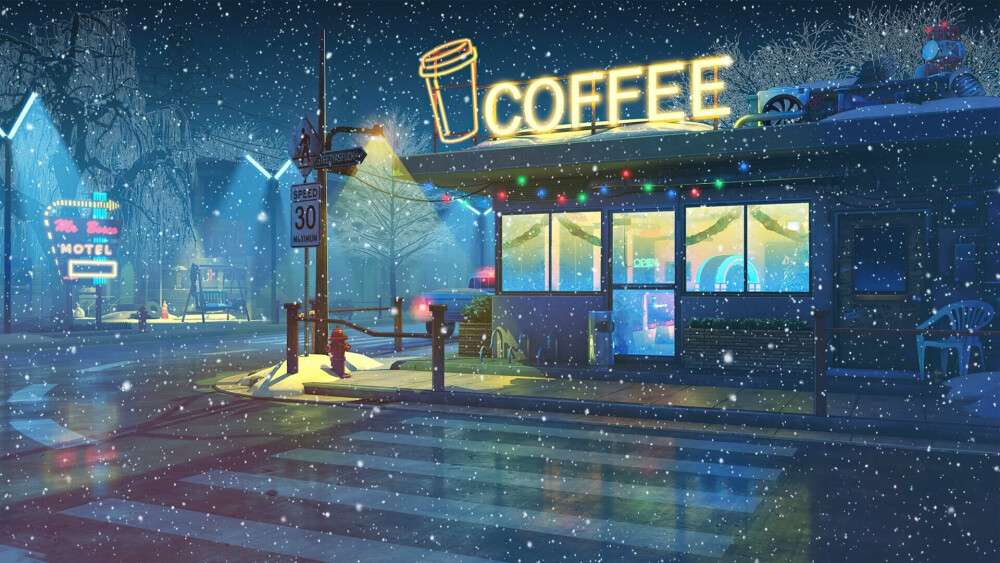 雪夜里的咖啡店