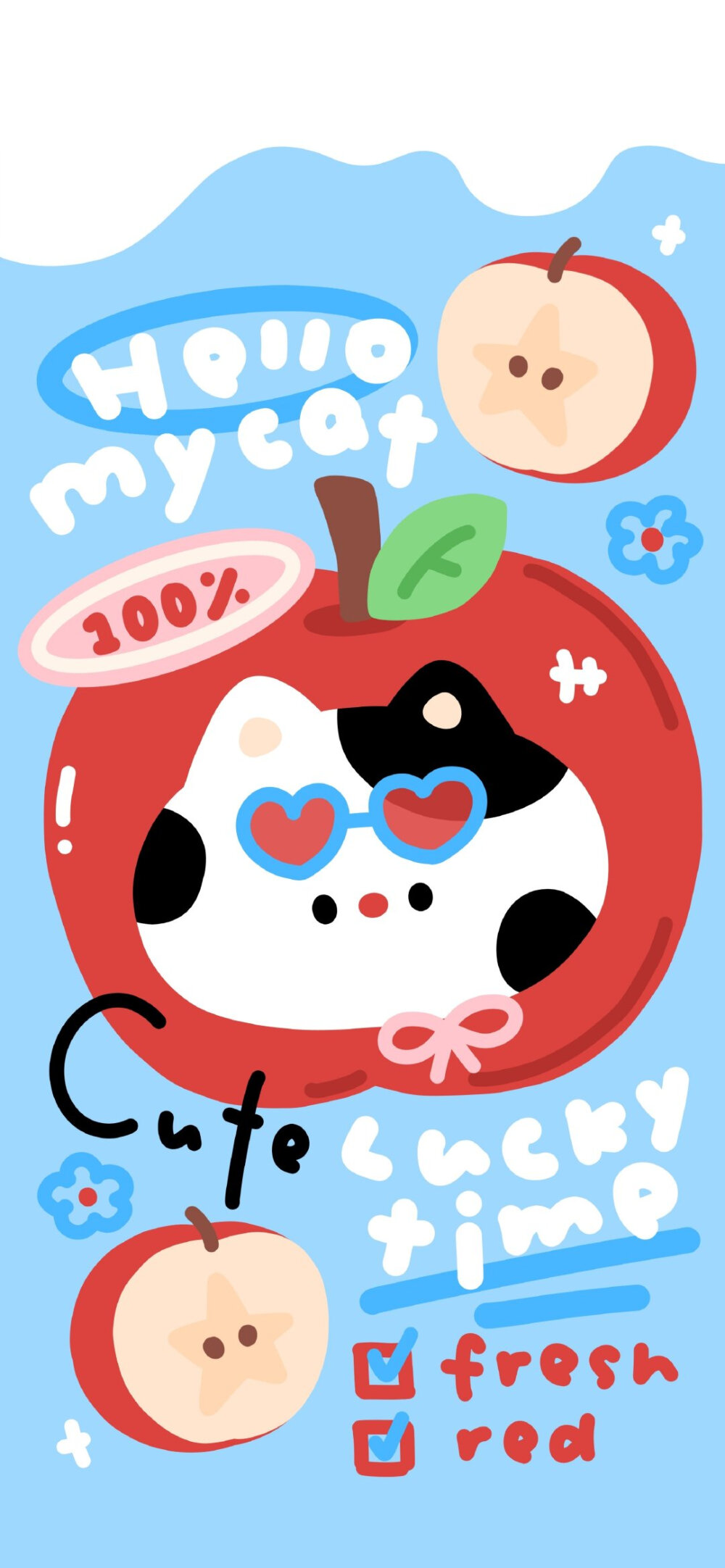 苹果猫咪ins风涂鸦壁纸