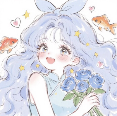 蓝色系少女卡通头像