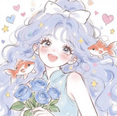 蓝色系少女卡通头像