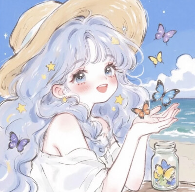 蓝色系少女卡通头像