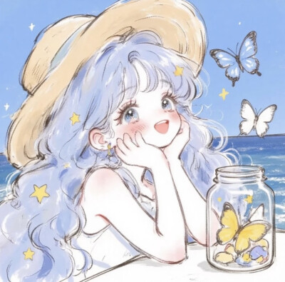 蓝色系少女卡通头像