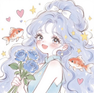 蓝色系少女卡通头像