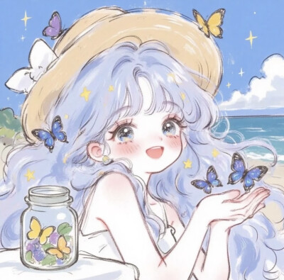 蓝色系少女卡通头像