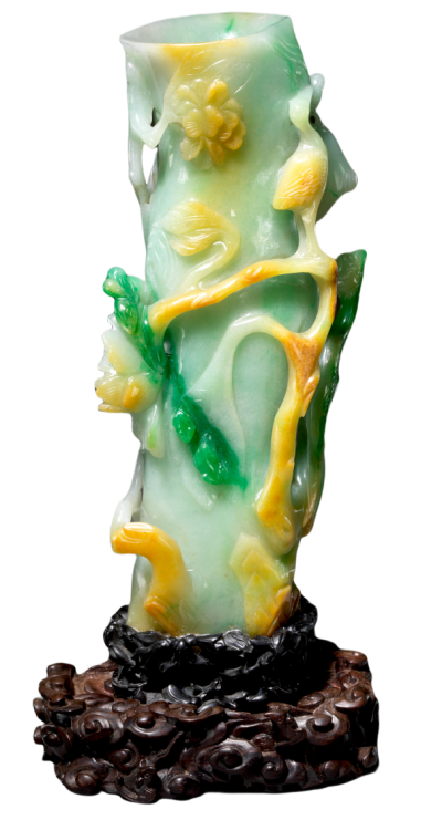 清 翡翠花鸟纹花插